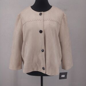 NWT Marc New York Size XL | Beige Faux Suede Whipstitch Snap Front Jacket Womens